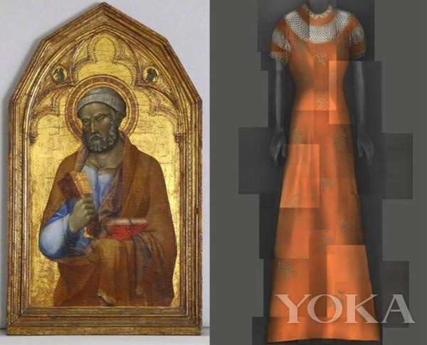 左：《圣彼得的追随者》右：Elsa Schiaparelli设计的晚礼服 图片来自The Metropolitan Museum of Art